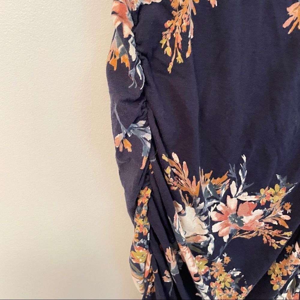 Navy Floral Short Sleeve T-Shirt Ruched Side Midi Maternity Dress - XS - Picture 6 of 8